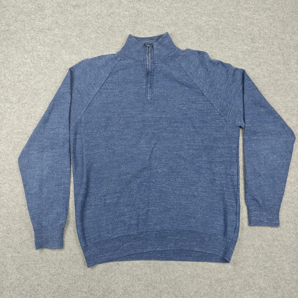 J Crew Sweater Mens Large Blue 100% Cotton‎ 1/4 Zip Mock Neck Knit Pullover